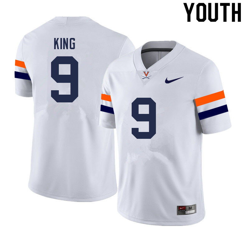 Youth #9 Coen King Virginia Cavaliers College Football Jerseys Sale-White - Click Image to Close